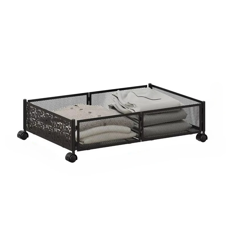 

Foldable iron-wheeled storage box, bed bottom gap rack, practical under-bed cart, for clothing, books, toys