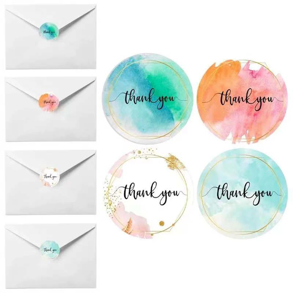 100-500pcs Water Color Thank You Stickers Seal Labels 1 Inch Color Labels For Business Sticker Wedding decoration baby shower