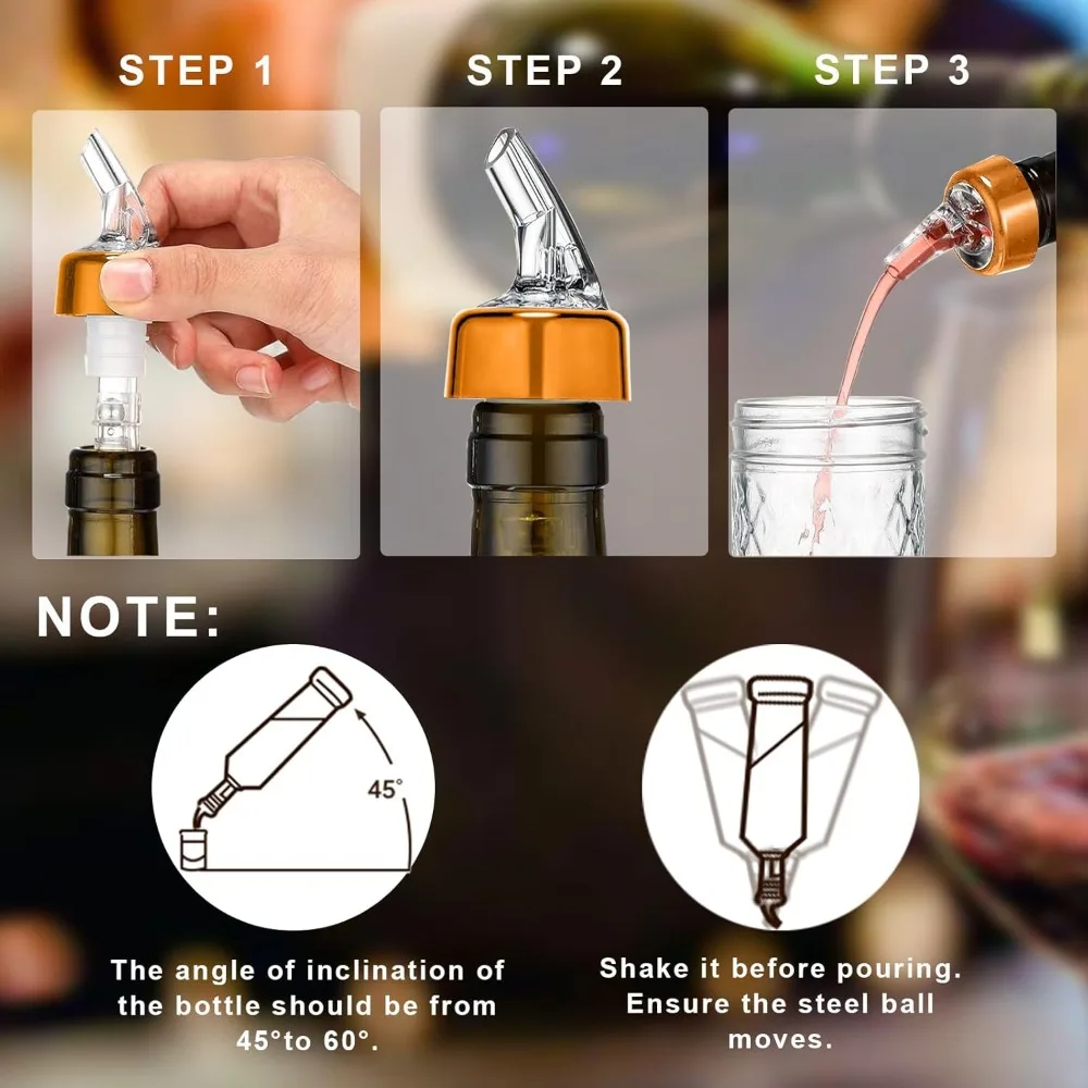 عبوتان من فوهة مدفق الزجاجات المقيبة الأوتوماتيكية مع أغطية غبار، موزع فوهات النبيذ لقياس شريط المنزل (1.0 أونصة/30 مل - عبوة من قطعتين)