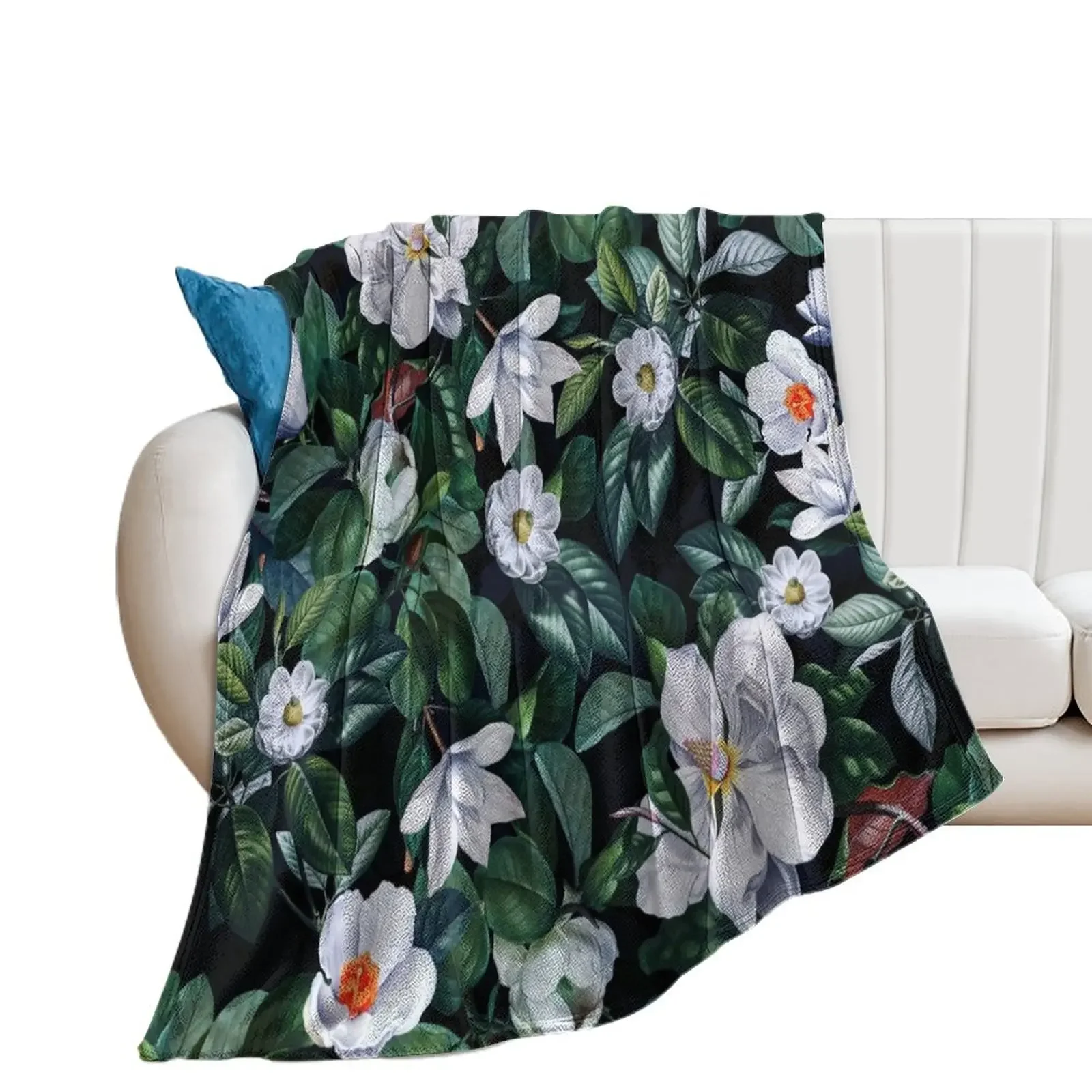 

Vintage Midnight Magnolia Botanical Night Garden Throw Blanket Custom Nap Large Plaid on the sofa Blankets