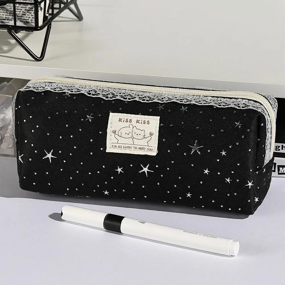 Multi-functional Star Print Pencil Case Lace Large Capacity Stationery Bag Stationery Organizer School Supplies
