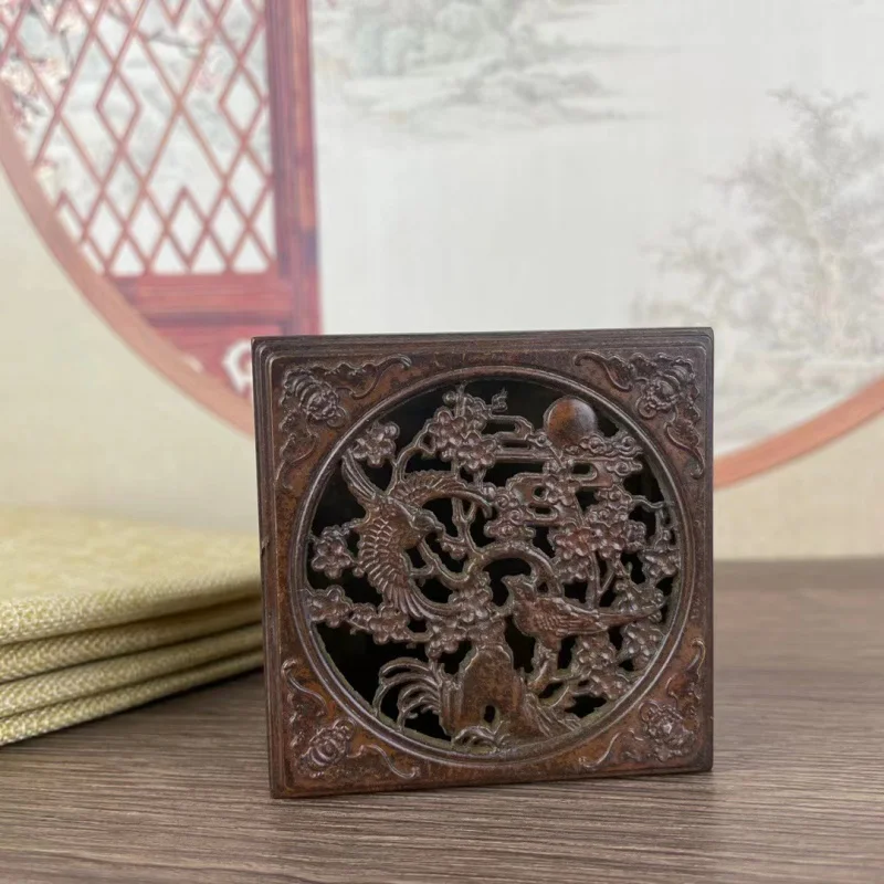 Square Ink Box with Lid, Old Copper Ink Cartridge Copper Ink Box Home Study Office Ornaments Chopsticks Table