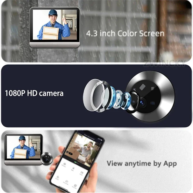 Imagem -04 - Smart Peephole Video Door Câmera Segurança Wifi Áudio 1-way Visão Noturna Vídeo hd de 43 1080p