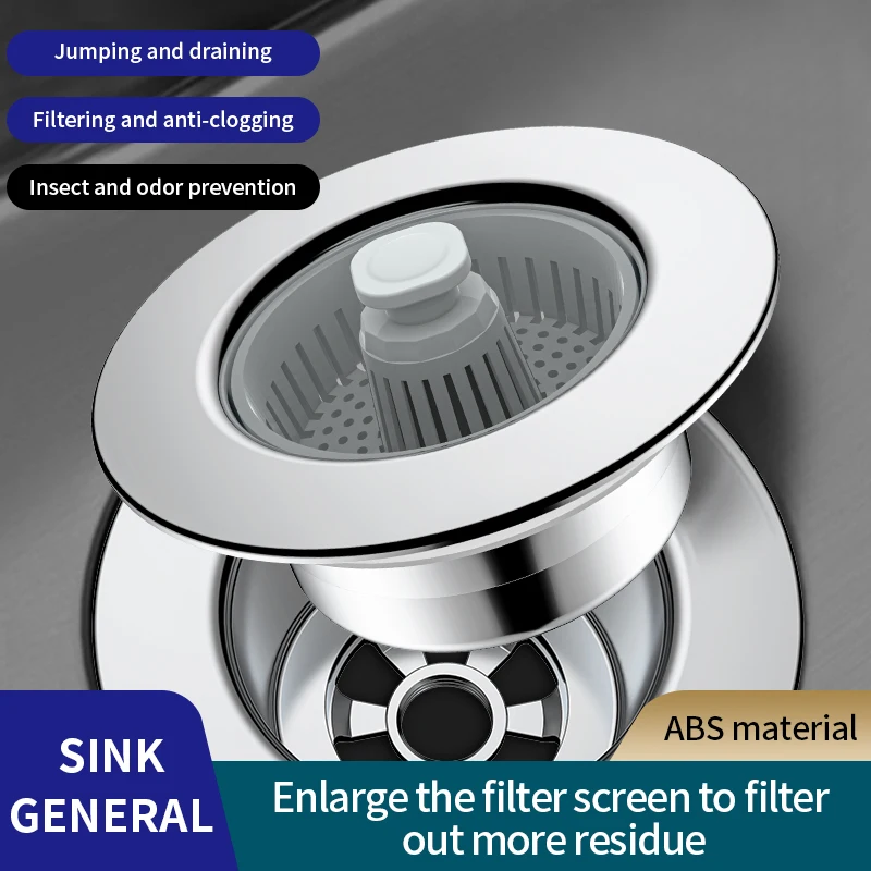 

304 stainless steel sink assist, pop-up drain plug, rust proof kitchen sink filter screen, multifunctional basket for residue fi