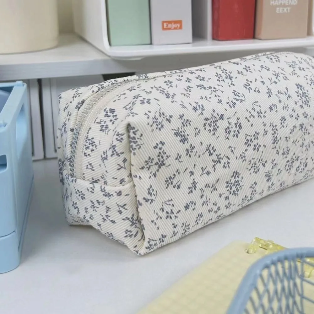 Bolsa de lona para bolígrafos con estampado Floral, estuche de lápices de gran capacidad, organizador de papelería multifuncional, suministros escolares