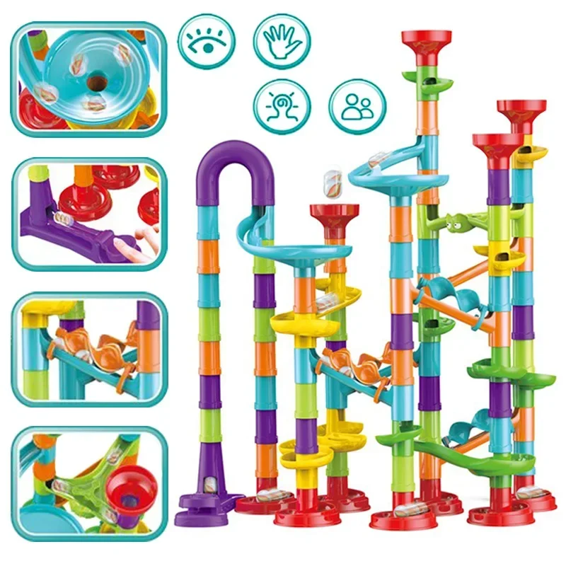 76/93/113/142pcs Set DIY Bouw Marmer Run Racebaan Bouwstenen Kids 3D doolhof Bal Roll Speelgoed Kinderen Kerstcadeau