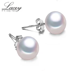 Real White Natural Freshwater Pearl Earrings Woman,Flat 925 Silver Pearl Stud Earrings Leverback Wife Mother Present Black