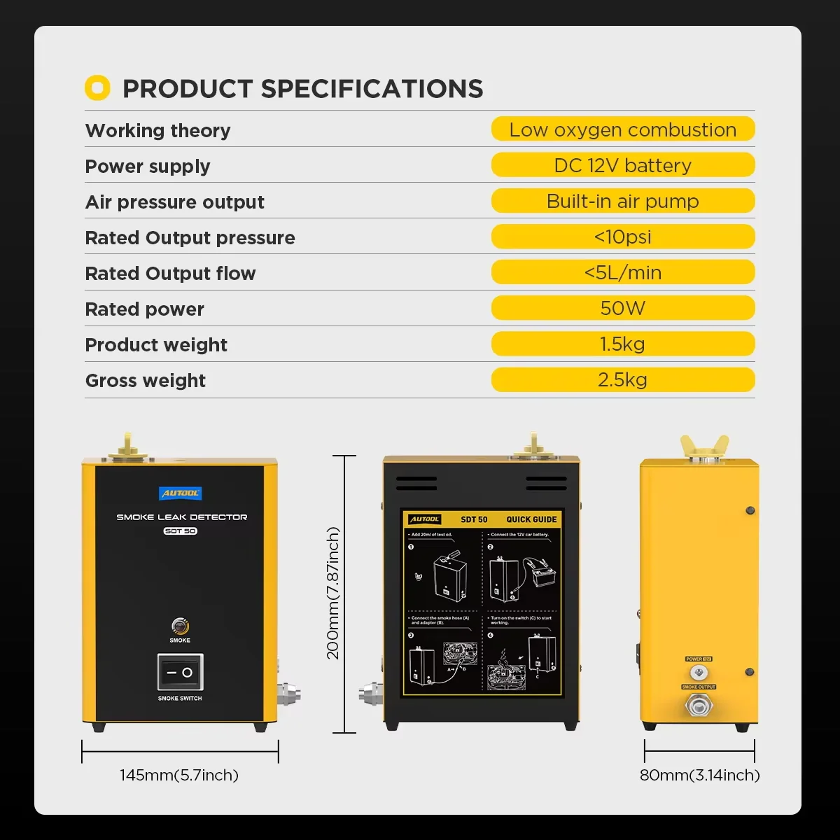 Herramienta de diagnóstico automotriz AUTOOL SDT50, detector de fugas, rastreador de vehículos, máquina de humo automotriz, ¡más vendida!