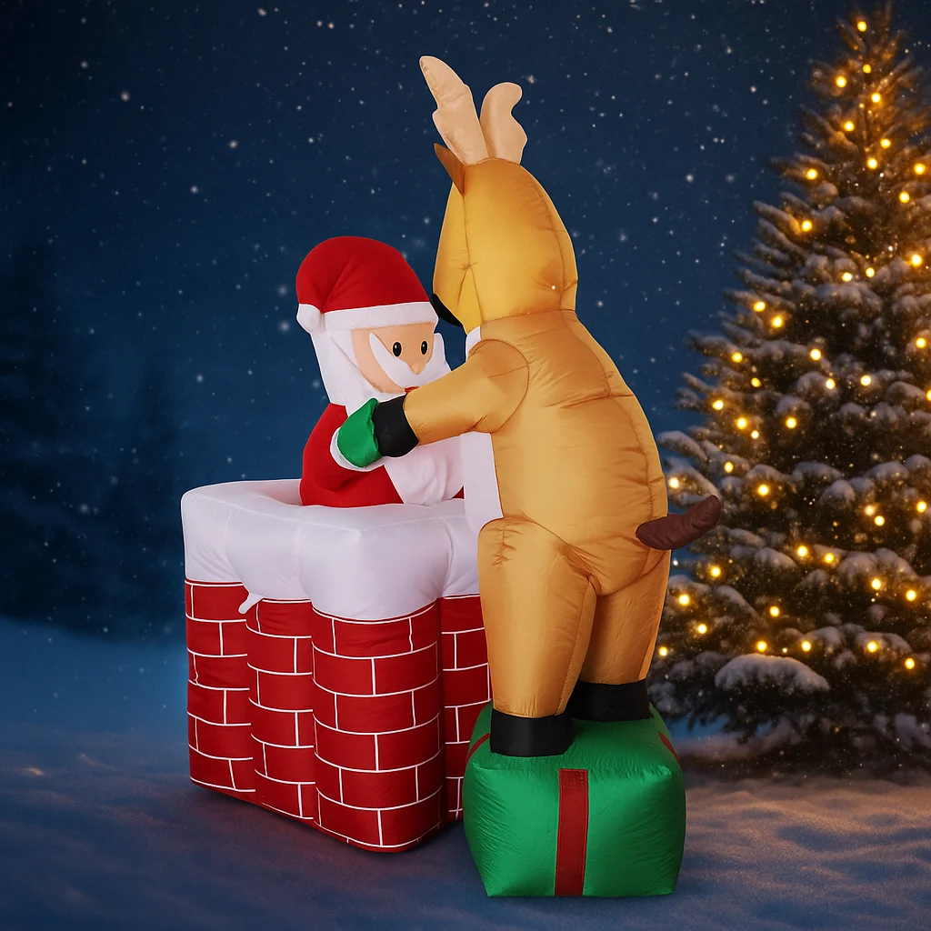 4.9FT عيد الميلاد ساحة زينة لعبة قابلة للنفخ زخرفة احتفالية هدايا عيد الميلاد LED سانتا الرنة مدخنة LED عيد الميلاد ديكور المنزل