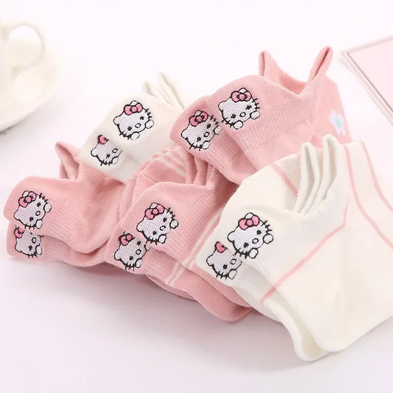 5Pcs Sanrio Socks Kawaii Woman Anime Hello Kitty Character Cute Short Socks Cotton Casual Girls Socks Christmas Birthday Gift