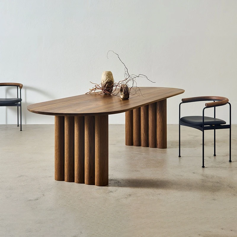 

Dining table living room solid wood simple long table retro desk desk oval tea table