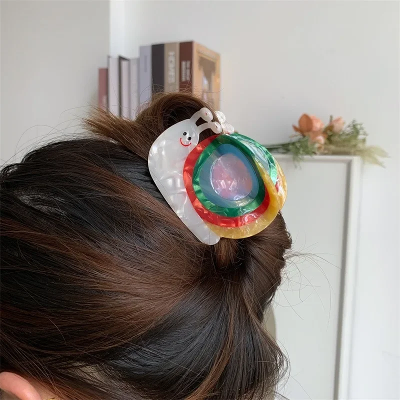 

Cartoon Rainbow Dreamy Snail Hair Claw Colorful Cute Design Acetate Crab Hair Clips Hair Accessories Hairpin for Women Girls