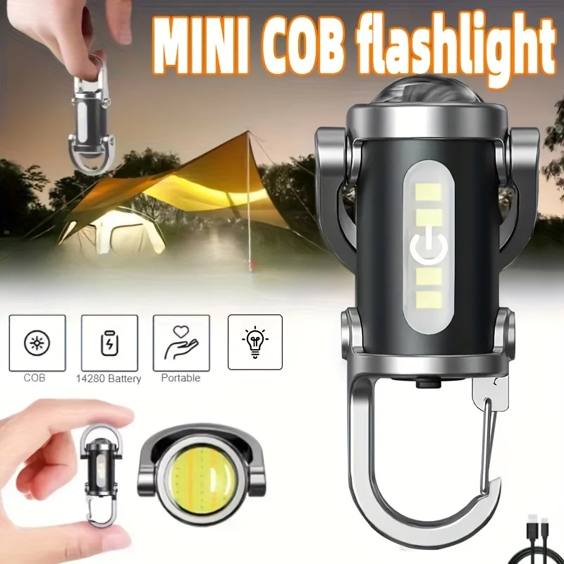 

Мощный светодиодный фонарик COB, портативный брелок, уличный мини-прожектор, USB перезаряжаемый подвесной водонепроницаемый брелок для ключей, лампа для кемпинга