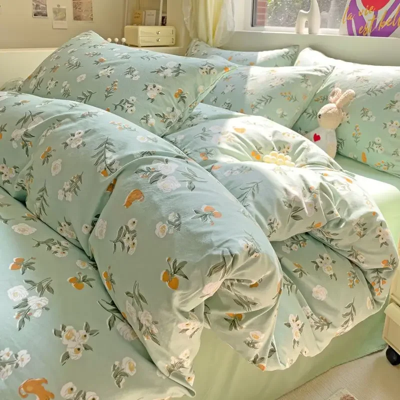 Ins Bedding Set Refreshing New Blue Wind CHIME  Four PIECE Set On Bed Washing Cotton Bed Sheet Bed Sheet Dormitory 3pcs