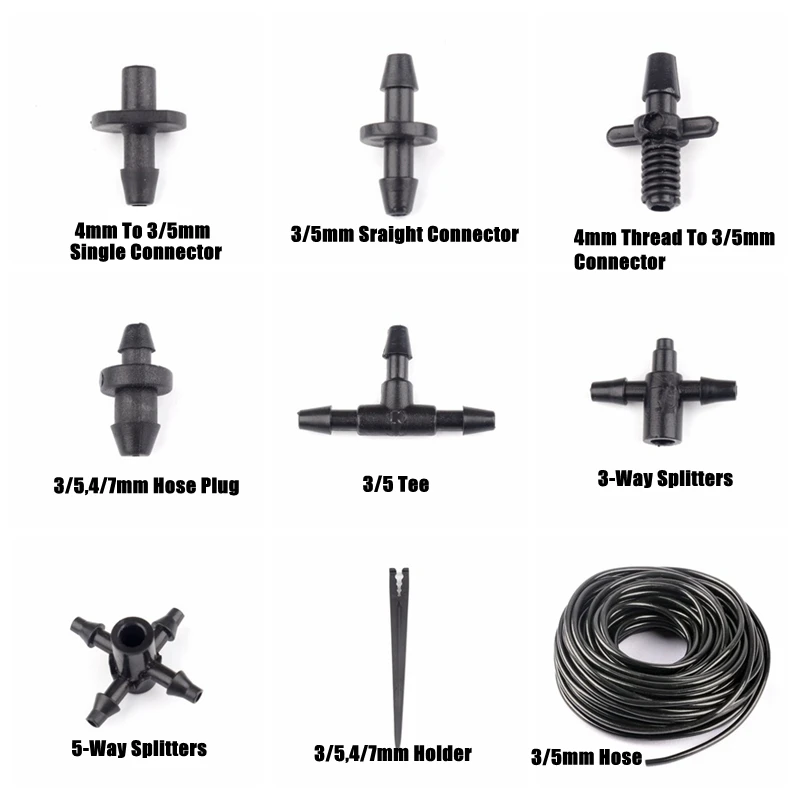 50pcs  3/5 Capillary Fittings Single Barb Double Barb Tee Five-way Diverter Plant Wall Drip Irrigation Fittings