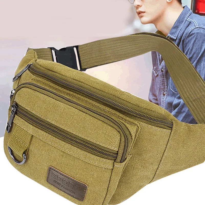 Men\'s Chest Bag Canvas Waist Bag Belt Bag Fashion Bum Bag Travel Purse Bag for Phone Pouch Pocket Hip Bag Waist Pack Male New