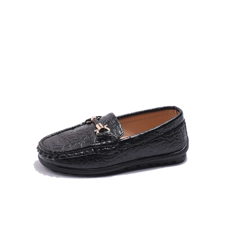 Boys Braided Metal Chain Light Slip-on Children Leather Shoe Gentleman Anti-slip 26-36 Fashion Leisure Kids Flat Shoes