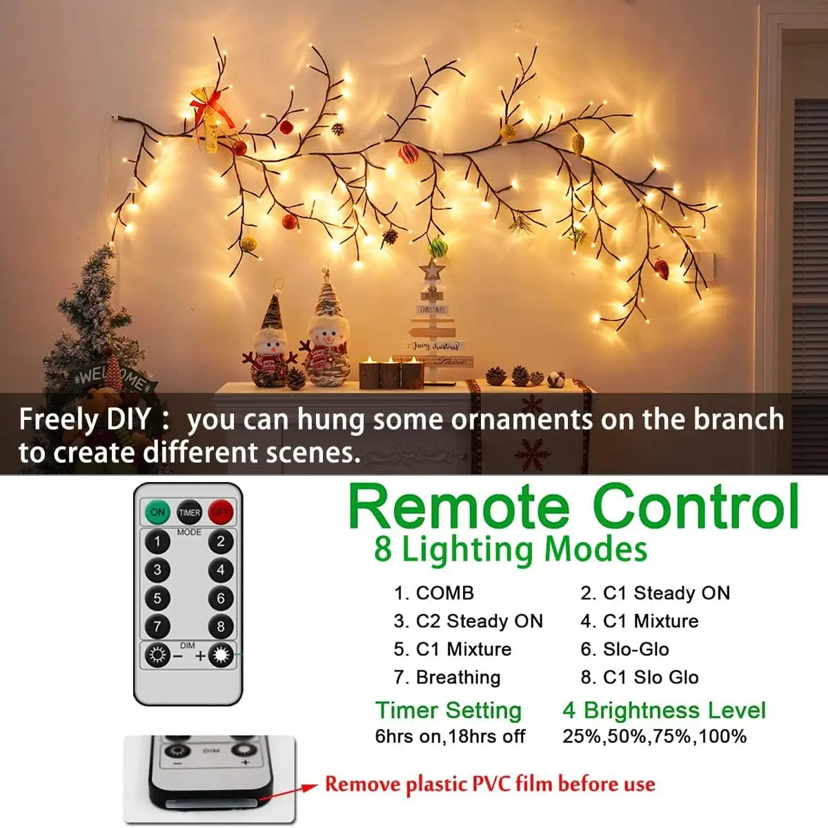 144 LEDs Lighted Vine Tree with Remote Bendable Branch Lights Indoor Willow Tree Lights for Christmas Party Wall Bookshelf Home