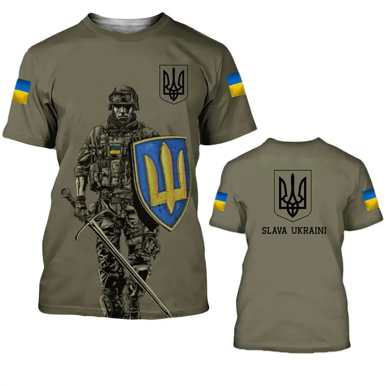 

2024 Summer Short-sleeved Ukraine National Flag 3D Printed Fashion Crew Neck Pullover Men's Daily Leisure Fitness Street Top 6XL