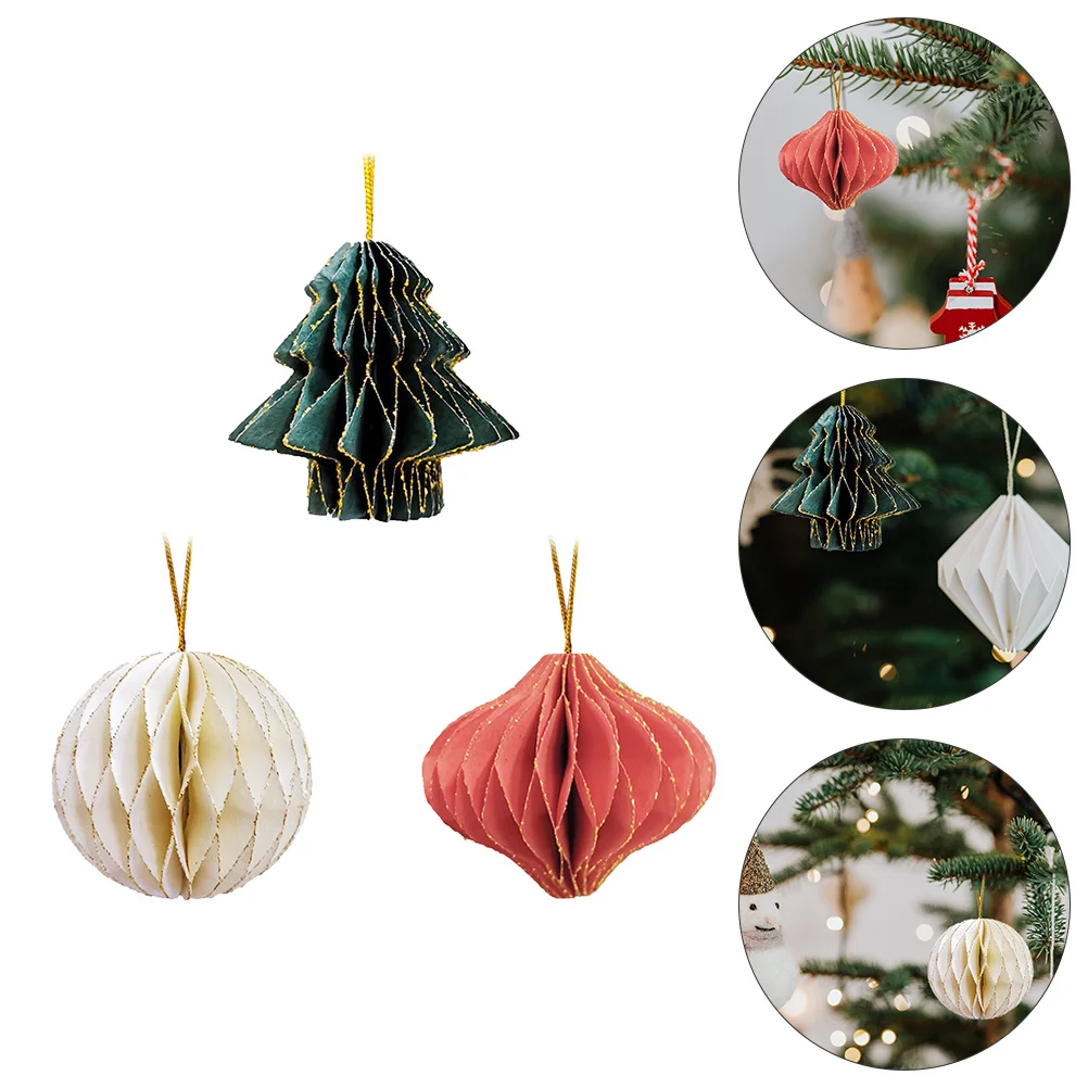 

3Pcs Xmas Tree Hanging Decoration Honeycomb Paper Balls Christmas Party Pendant Xmas Paper Ornaments Festive Supplies