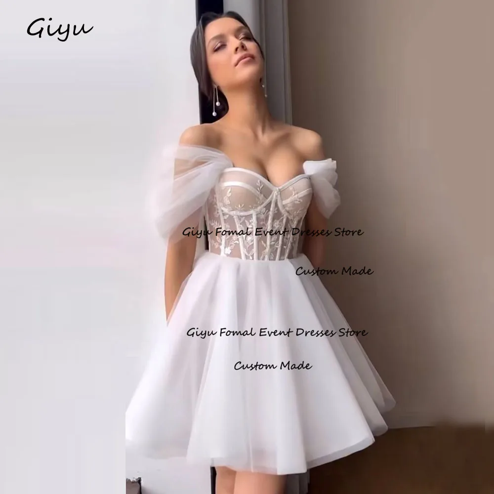 Giyu Modern Style Lace Followers Mini Wedding Dress 2024 Backless Off The Shoulder Vestidos Novias Boda Birthday Party Dress