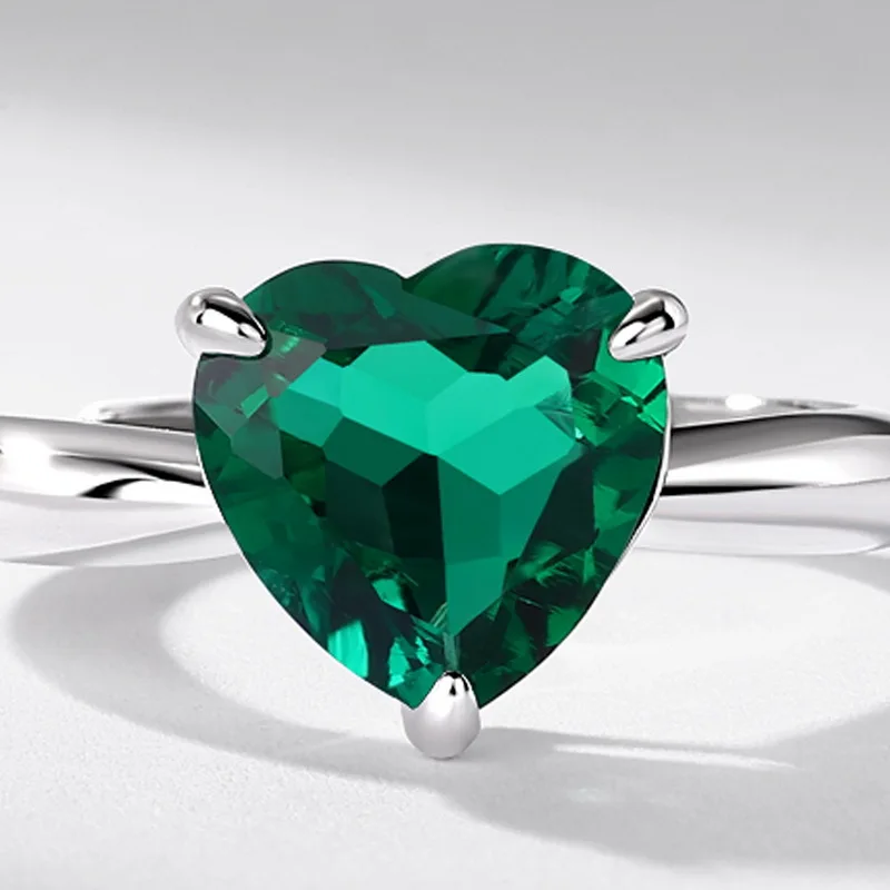 Green Simulated Nano Emerald 925 Sterling Silver Romantic Heart Ring for Women Colorful Gemstone Statement Fine Jewelry Anillos