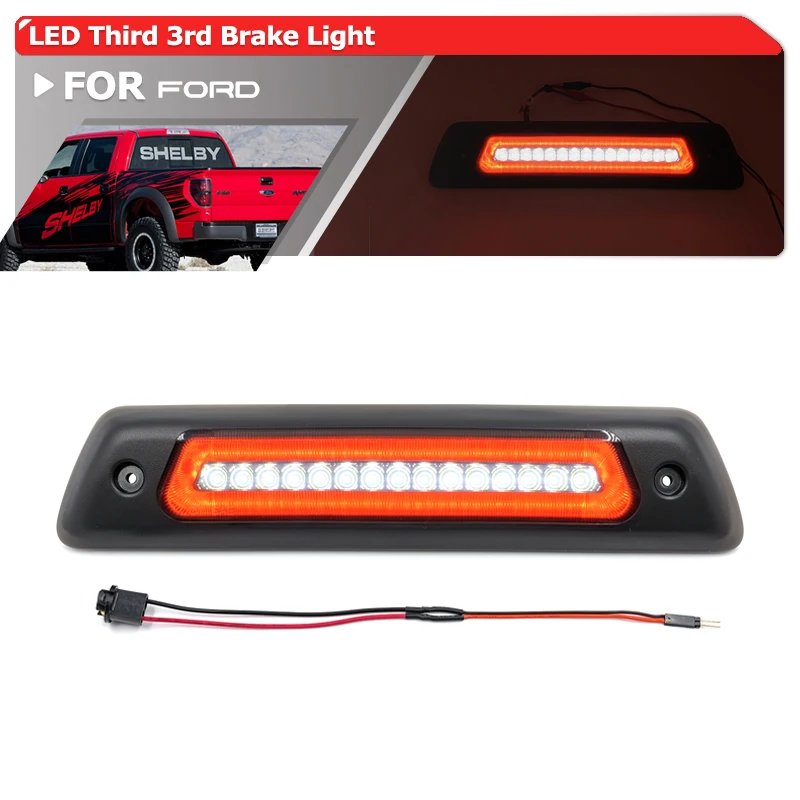 Smoked Lens Led High-Mount Brilliant Red Third Brake Light White Roof Cargo Light For Ford F-150 Raptor SVT 2010-2014