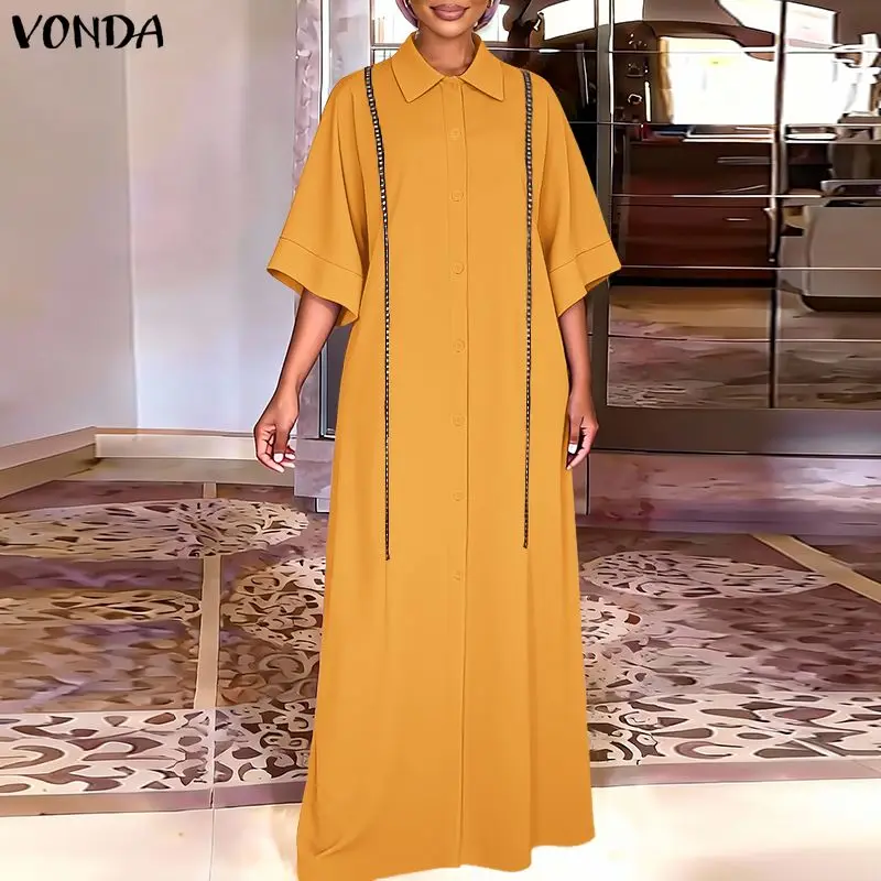

Элегантные женские макси-платья VONDA больших размеров (0XL-5XL) на лето 2026 года: повседневные, с рукавом 3/4, в стиле пэчворк, длинные рубашечные платья-сарафаны свободного кроя для вечеринок