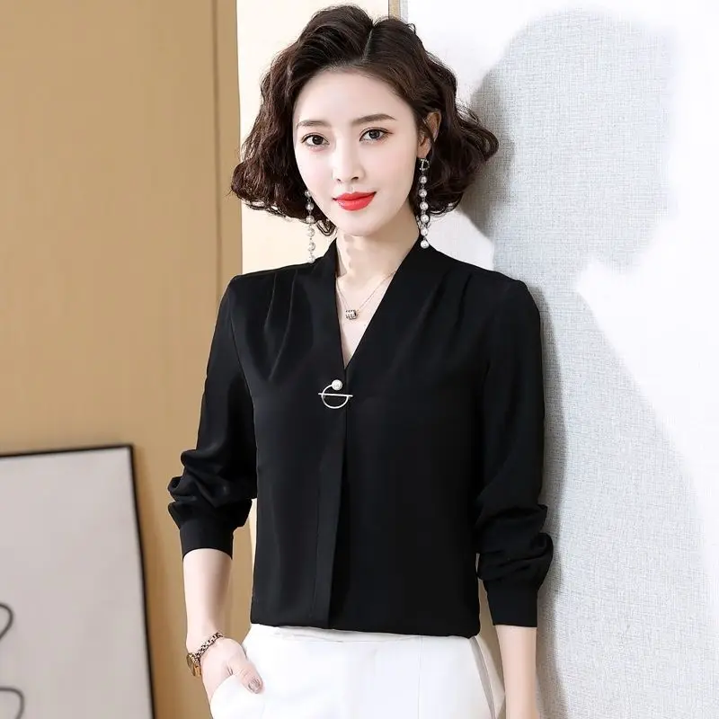 Abbigliamento da lavoro lungo in chiffon Sve V-Ne da donna Base irt Primavera Autunno Nuovo coreano Sle Versatile abbigliamento professionale di grandi dimensioni