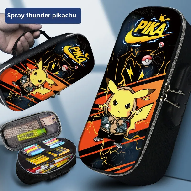 Pikachu Federmäppchen Cartoon 3D Jungen Briefpapier Neue Stiftaufbewahrungstasche 4-lagig Große Kapazität Zahlenschloss Stiftetui Bleistiftbox