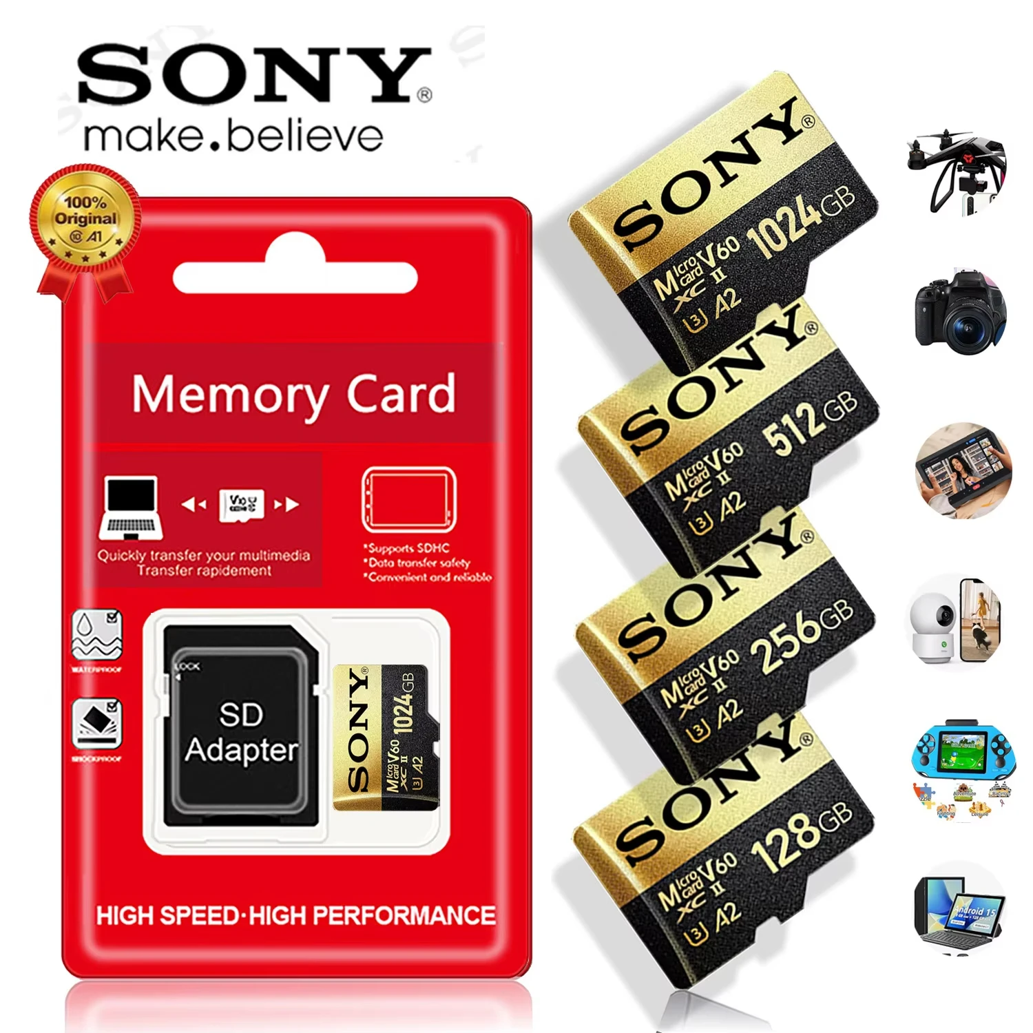SONY Micro TF SD Card Extreme SD Memory Card 256GB 128GB 512GB Micro 1TB SD C10 TF Flash Card for Xiaomi Phone Camera table PC