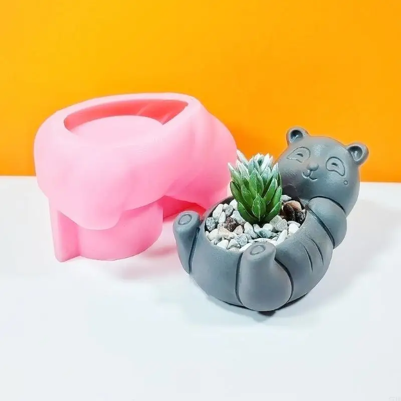 C71E Bear Flowerpot Epoxy Resin Mold Cây mọng nước Người giữ bê tông thạch cao Silicone Mold DIY Crafts Trang trí nhà