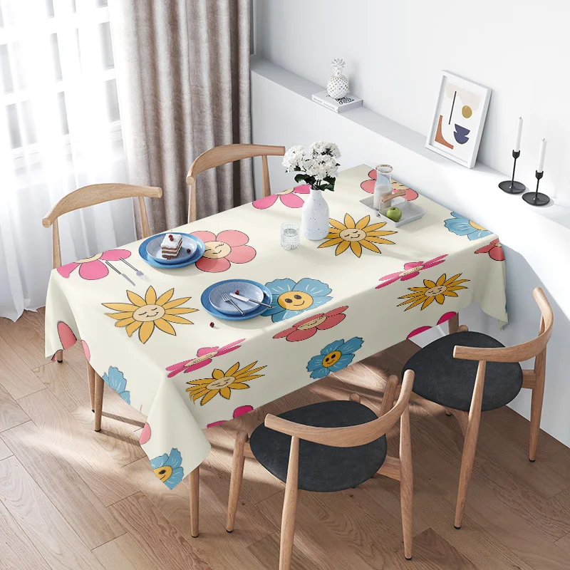 

Modern Floral Tablecloth DecorSunflower Daisy Print Rectangular Fabric for Dining Tables White Kitchen Table Cover with Chairs (