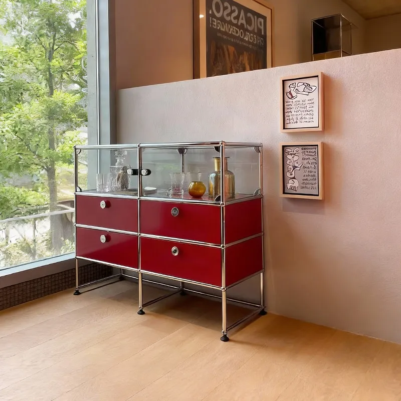 Edge cabinet, glass door, locker, antique metal storage locker in the living room