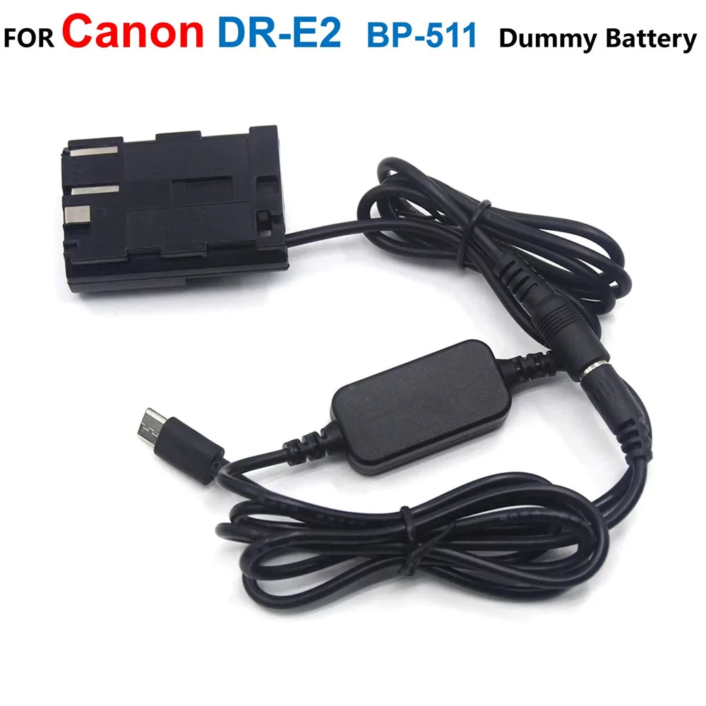 

DR-E2 DR-400 DC Coupler BP-511 Dummy Battery+USB C Power Bank Cable Adapter For Canon EOS 10D 20D 20Da 30D 40D 5D 50D D30 D60