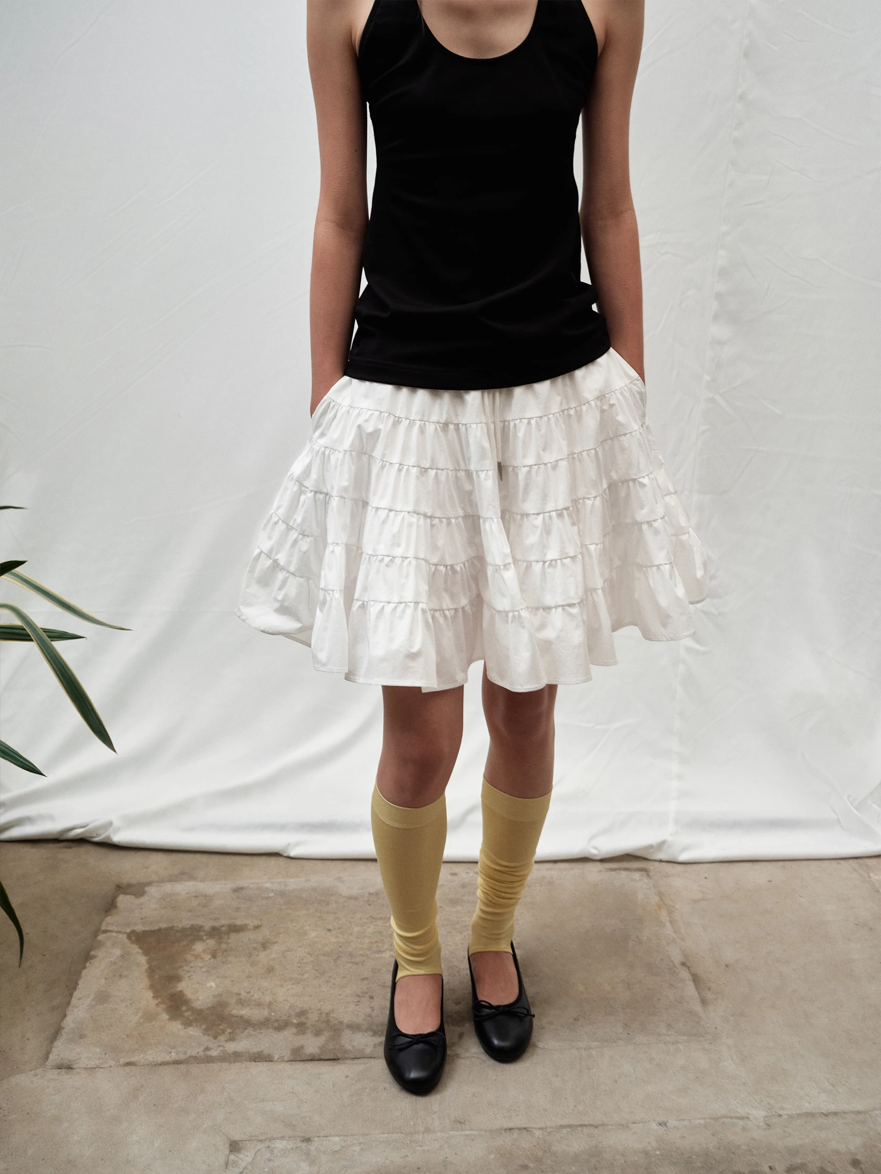 SHKUCO 100% Cotton A-Line Short Skirt with Drawstring Multi-Layered Texture Cake Design Women's Mid-Waist Loose Fit Summer Skirt