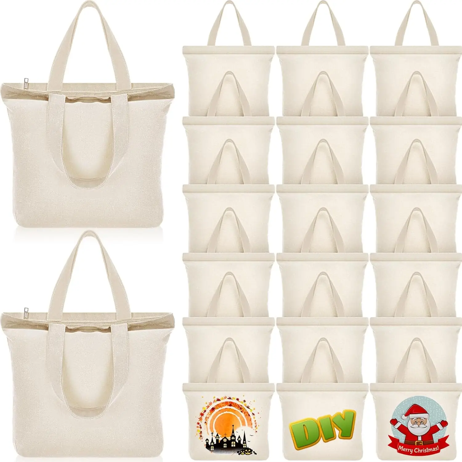 20 Pcs Canvas Grocery Bag Bulk Blank Tote Bags Reusable Plain Shopping Handbag 16.5 x 13 in Multi-Purpose Cotton Bags