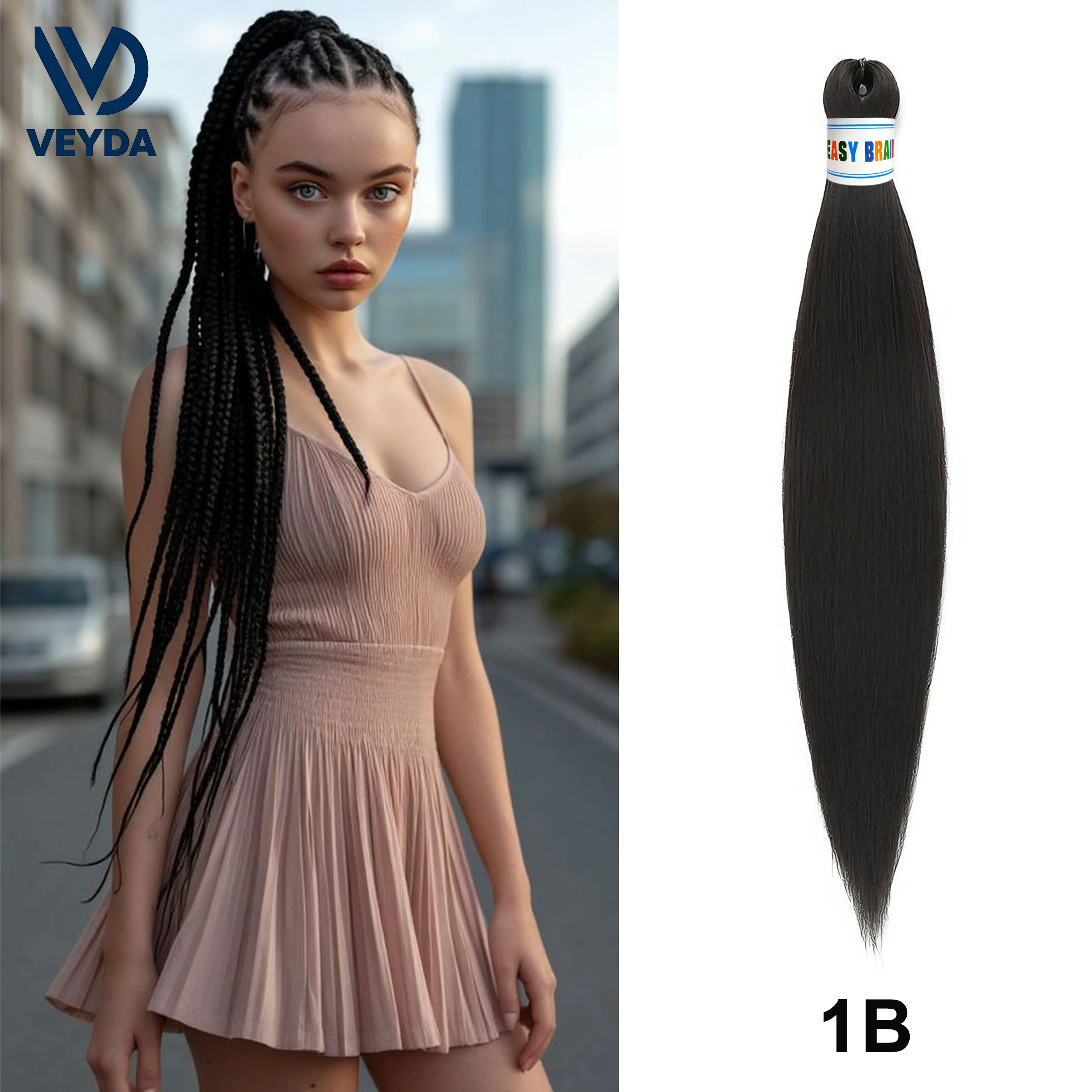 

VEYDA 26-Inch Long Pre-Stretched Yaki Texture Synthetic Braiding Hair Extensions Hot Water Setting for Quick Styling