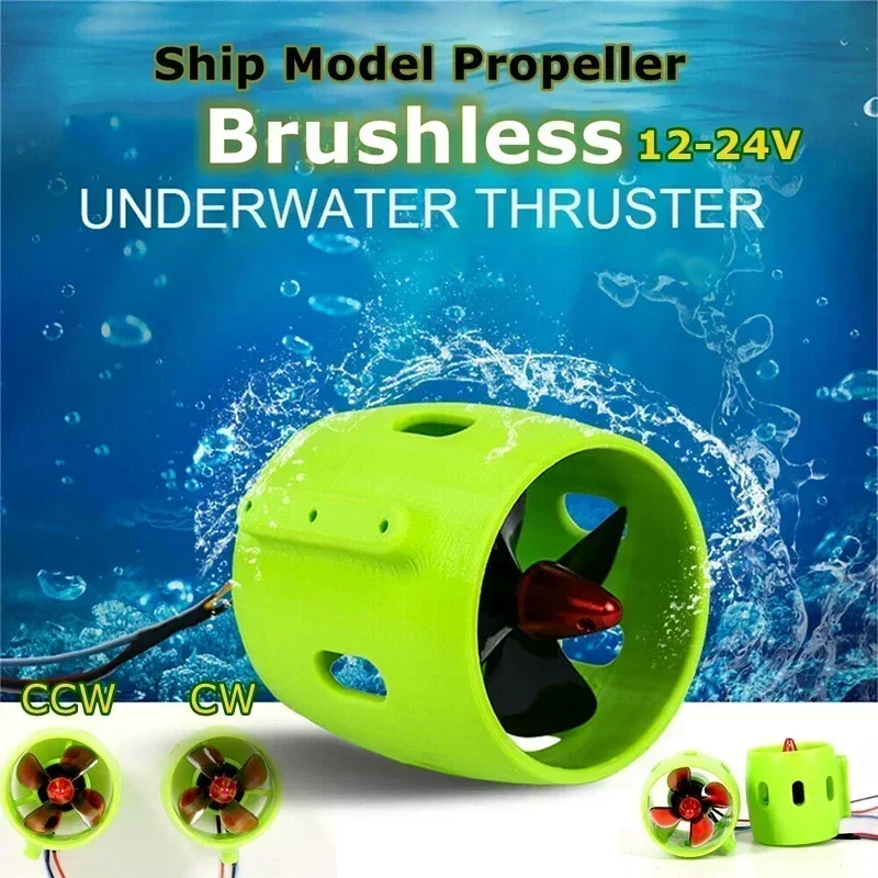 12V-24V Brushless Boat Electric Motor DIY Ship Underwater Thruster 4Blade Propeller Propulsion 30W-200W For ROV RC Bait Tug Boat