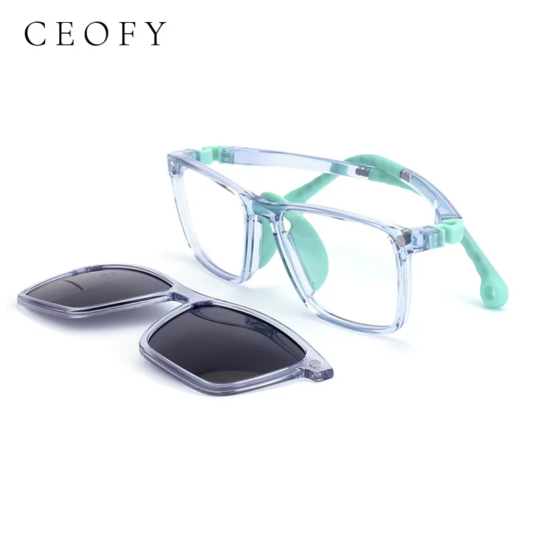 Ceofy Children Flexible Eyeglasses Magnetic Sun Clip On Polarized Prescription Glasses Frame For Kids 19973