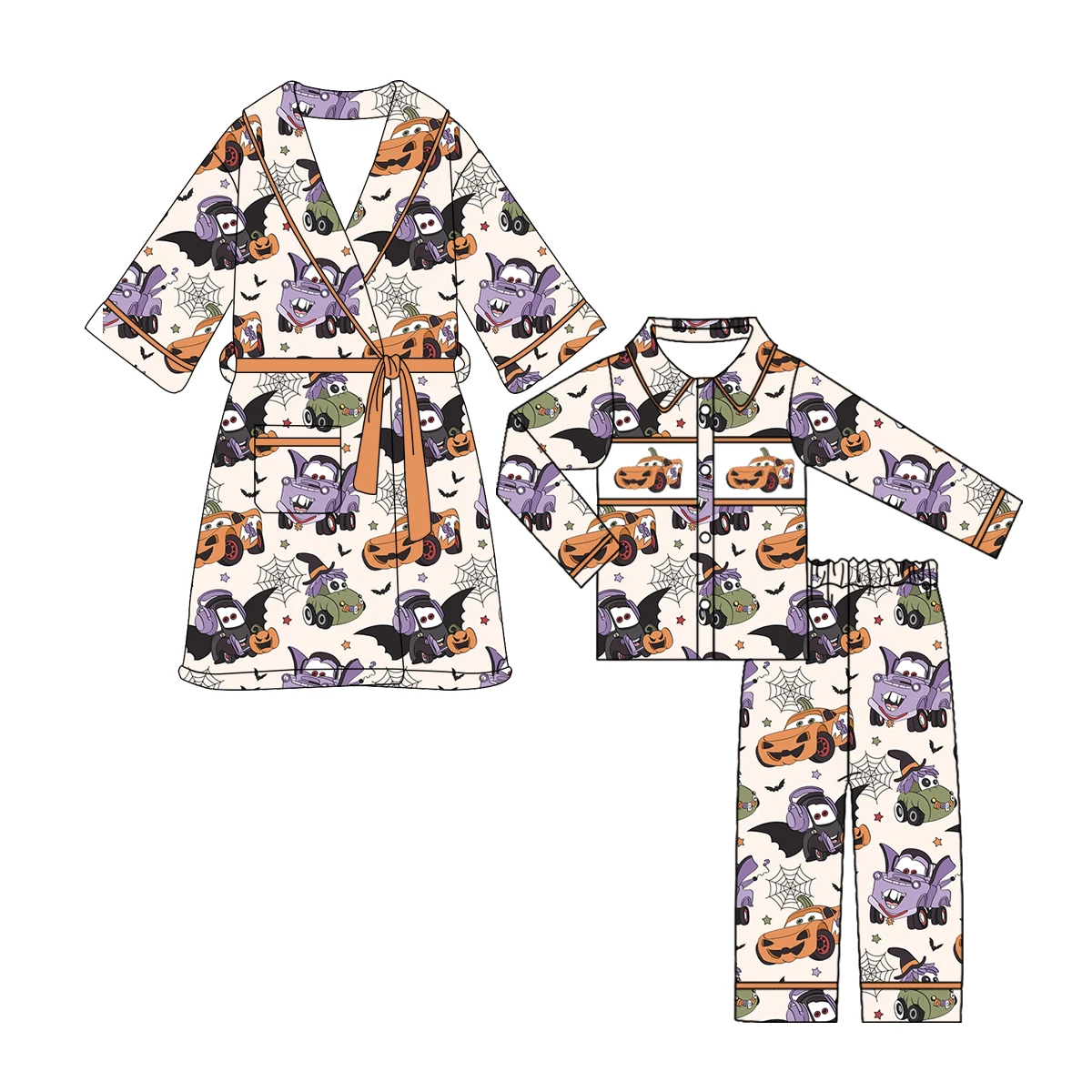 Children Halloween Cute Ghost Cartoon Car Outfits Kids Night-Robe Lightweight Soft Bathrobe Sleepwear With Pockets Boys Pajamas