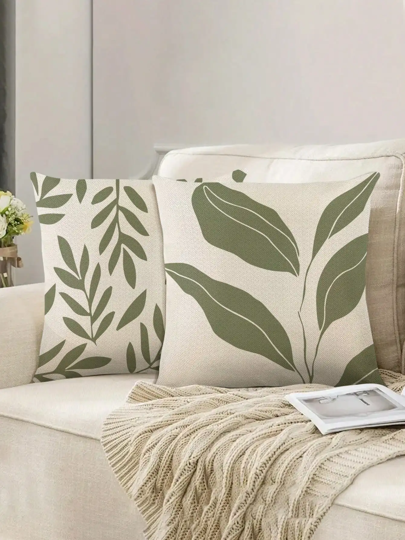 

Green Leaf English Letter Printed Pillowcase,Modern Simple Style, Square Linen Material Pillowcase, Simple Single-sided Printing