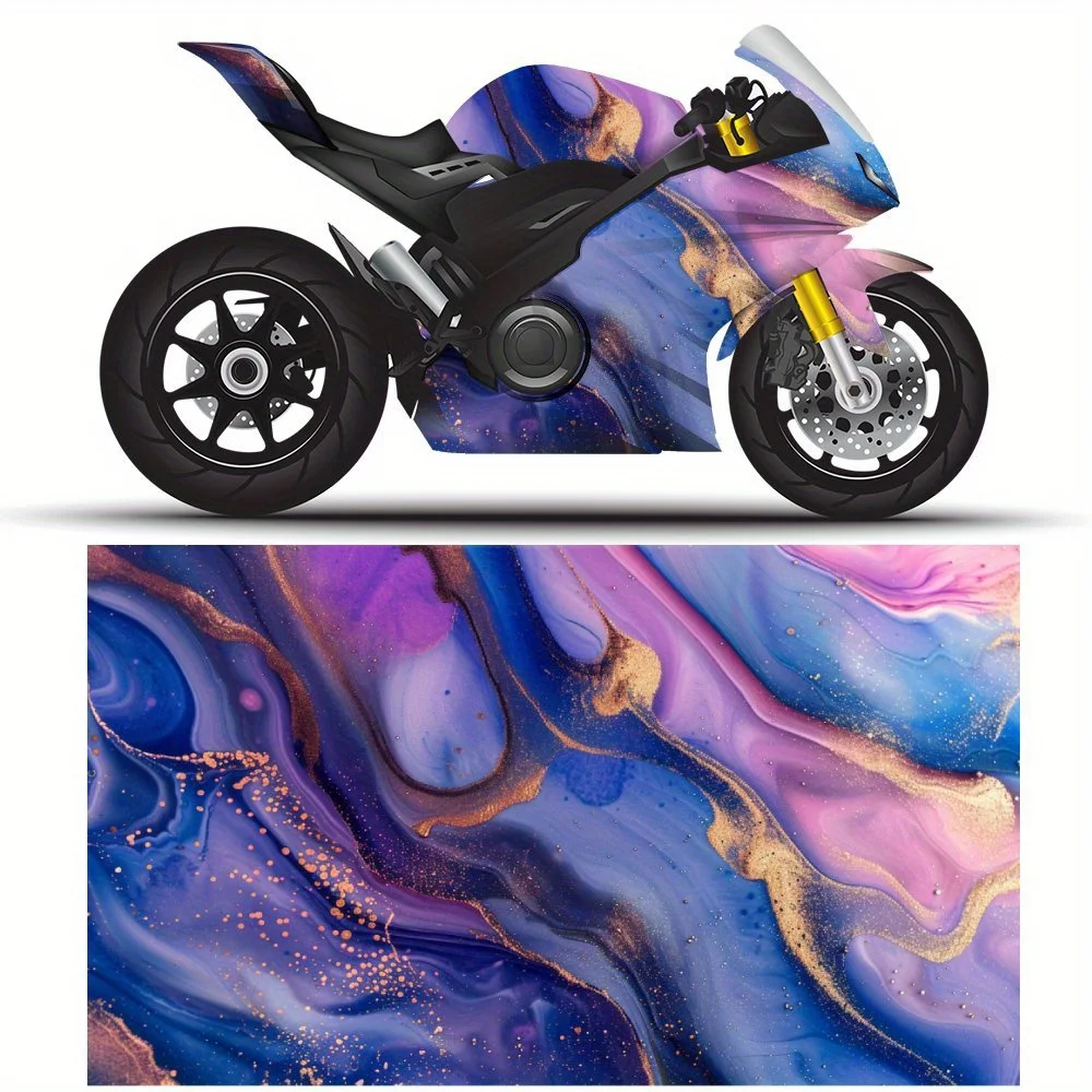 

2 шт. самоклеящаяся наклейка из ПВХ для мотоцикла с абстрактным фиолетовым и синим мраморным узором, пленка для кузова мотоцикла, подходит для большинства