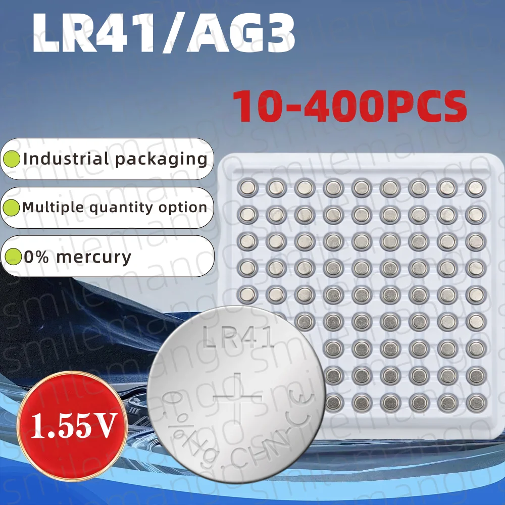 LR41 AG3 Coin Alkaline Battery 1.55V Button Batteries SR41 192 CX41 392 L736 384 SR41SW Calculators Watch Lamp Chain