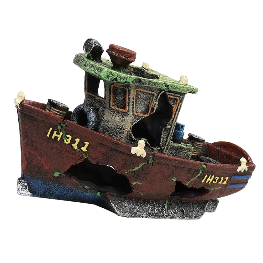 

1pc Resin Handicraft Ornaments Durable Aquarium Decoration Fish Tank Boat Driftwood Ship Craft Large Size Decorative Items Home
