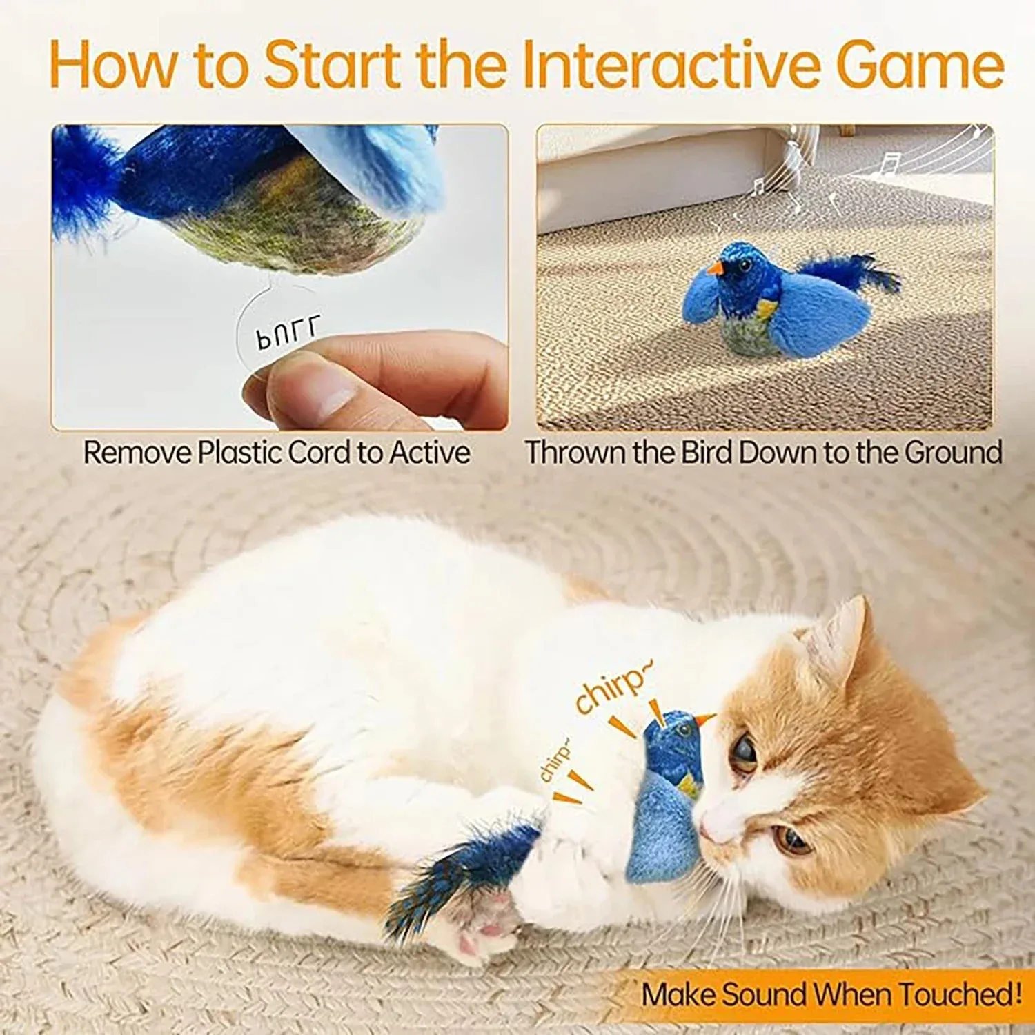 Interaktives Vogelspielzeug für den Innenbereich für Katzen, Jagdspielzeug, klingendes Katzenminze, Katzen-Teaser-Spielzeug, Selbsthilfe, Wandbehang, Vögel, Katzenspielzeug – Detail 3