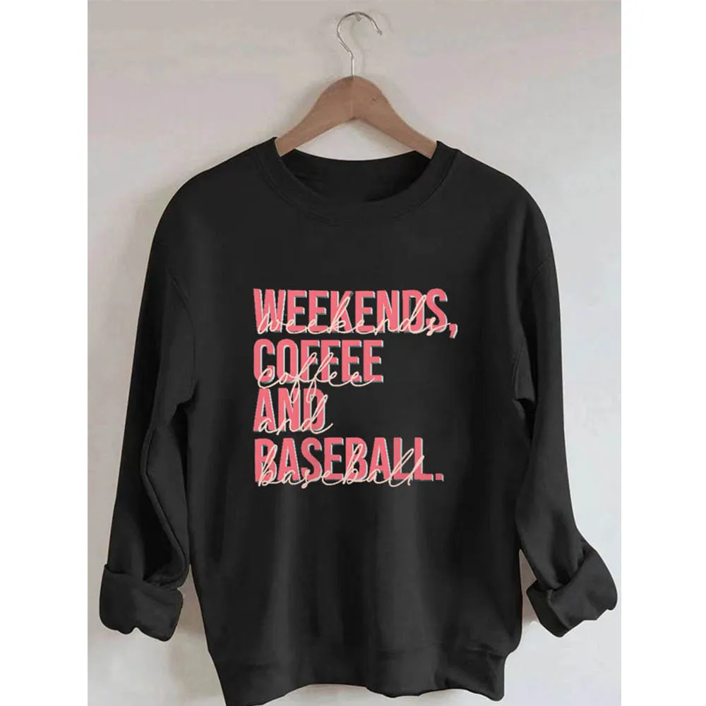 

Rheaclots Women's Weekends Coffee And Baseball Print Casual Sweatshirt