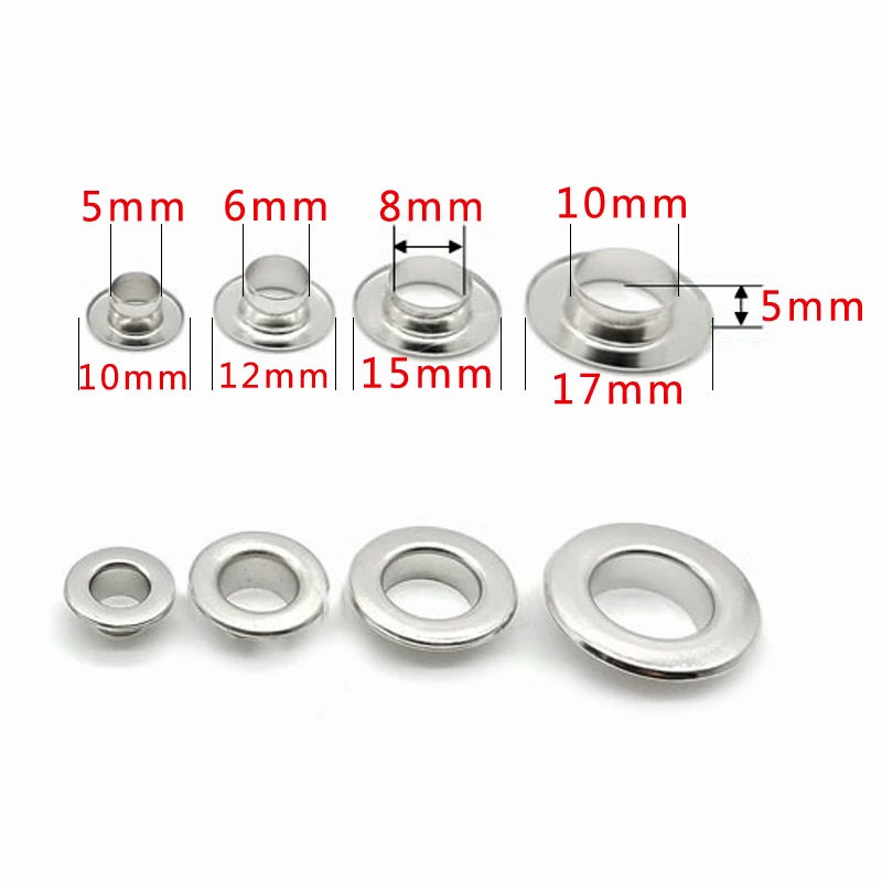 Stainless Steel Flat Eyelets Inside Diameter 5/6/8/10 mm Button Metal Shoe Eye Buckle Leather Rivets File Bag Rack Hollow Nail