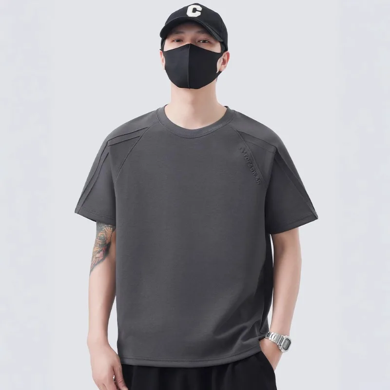 

Мужская футболка с коротким рукавом из желейного хлопка, лето 2025, новый топ из ледяного шелка с круглым вырезом, мужская повседневная рубашка с завязками на половину рукава