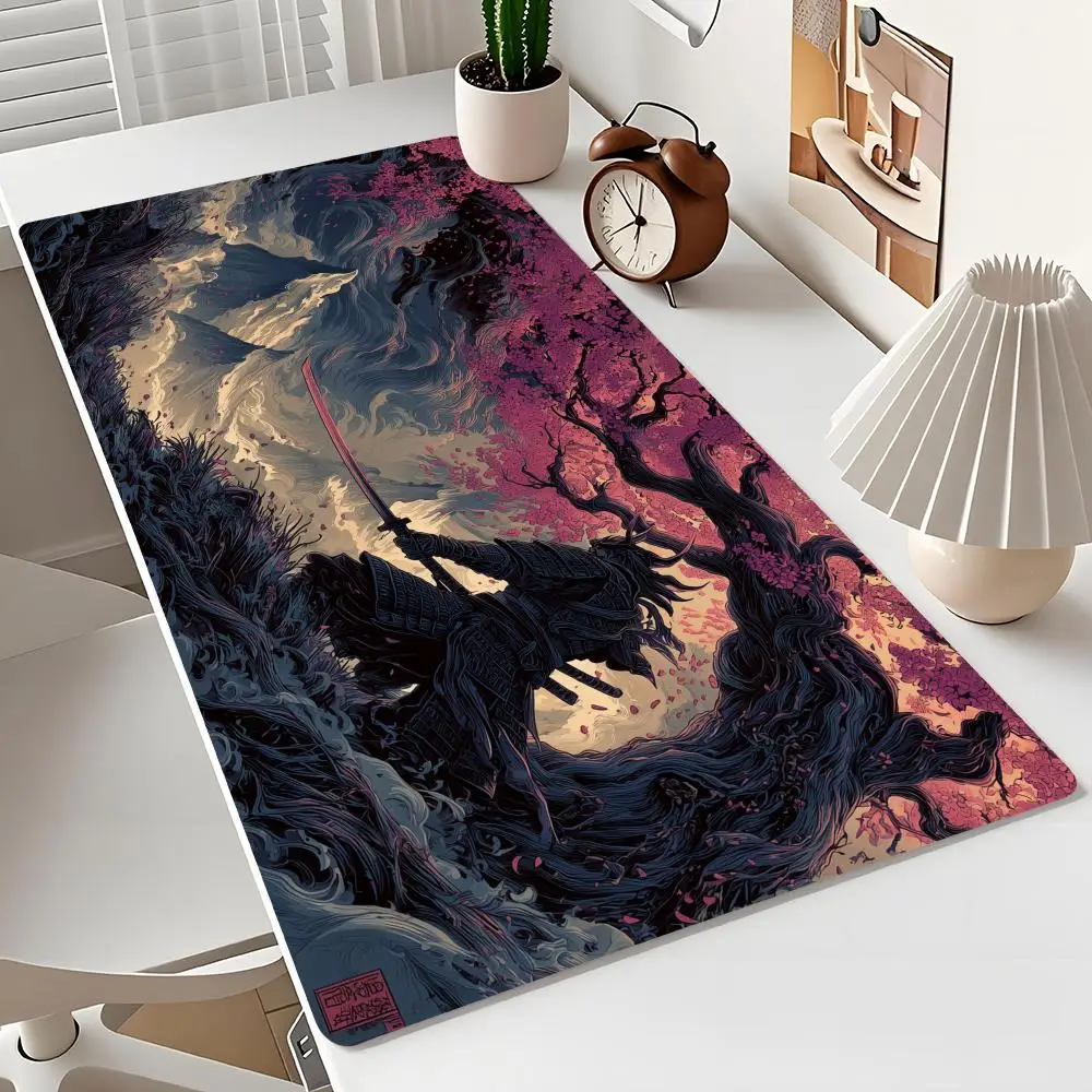 

Японский дизайн самурая и вишни, большой игровой коврик для мыши, настольный коврик, аксессуары для ПК, игровой коврик, офисный ковер, ковер для мыши